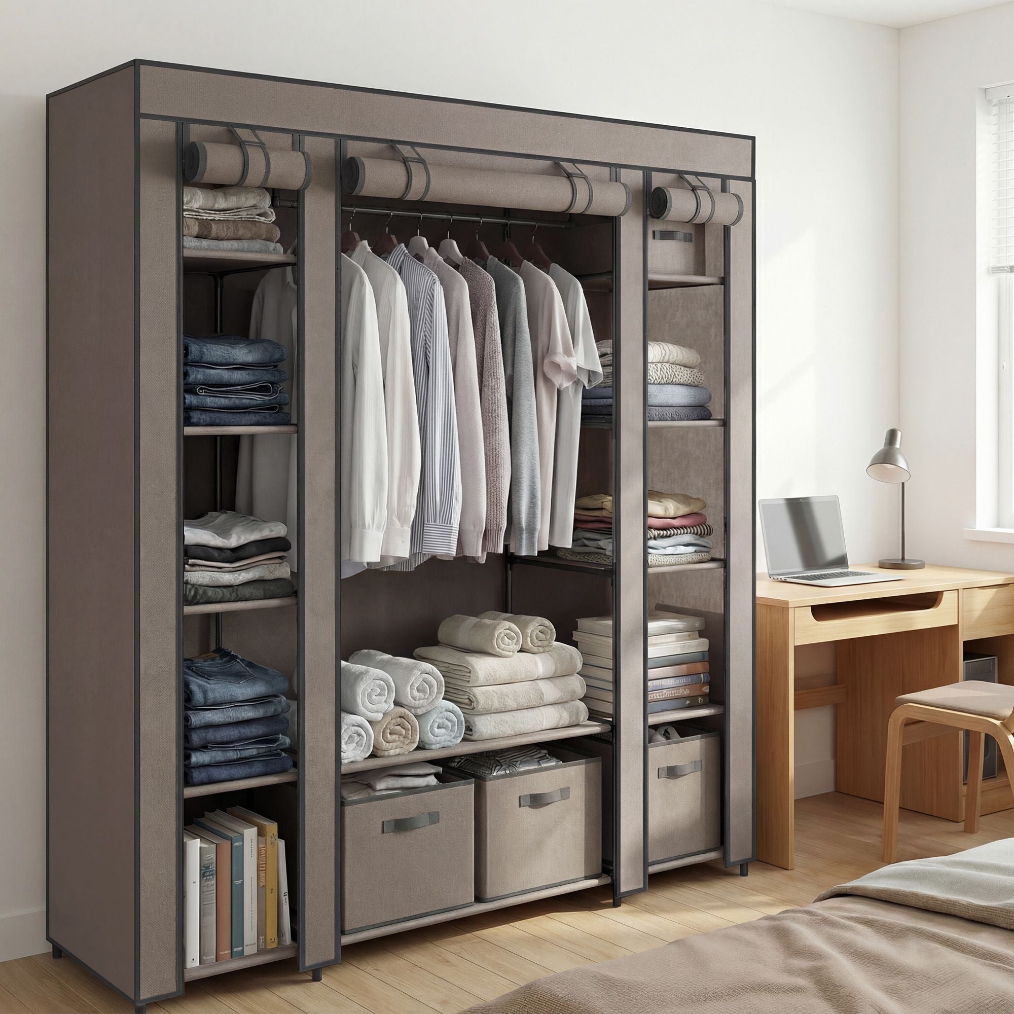 Kleiderschrank, Stoffschrank, mit Überzug aus Vliesstoff