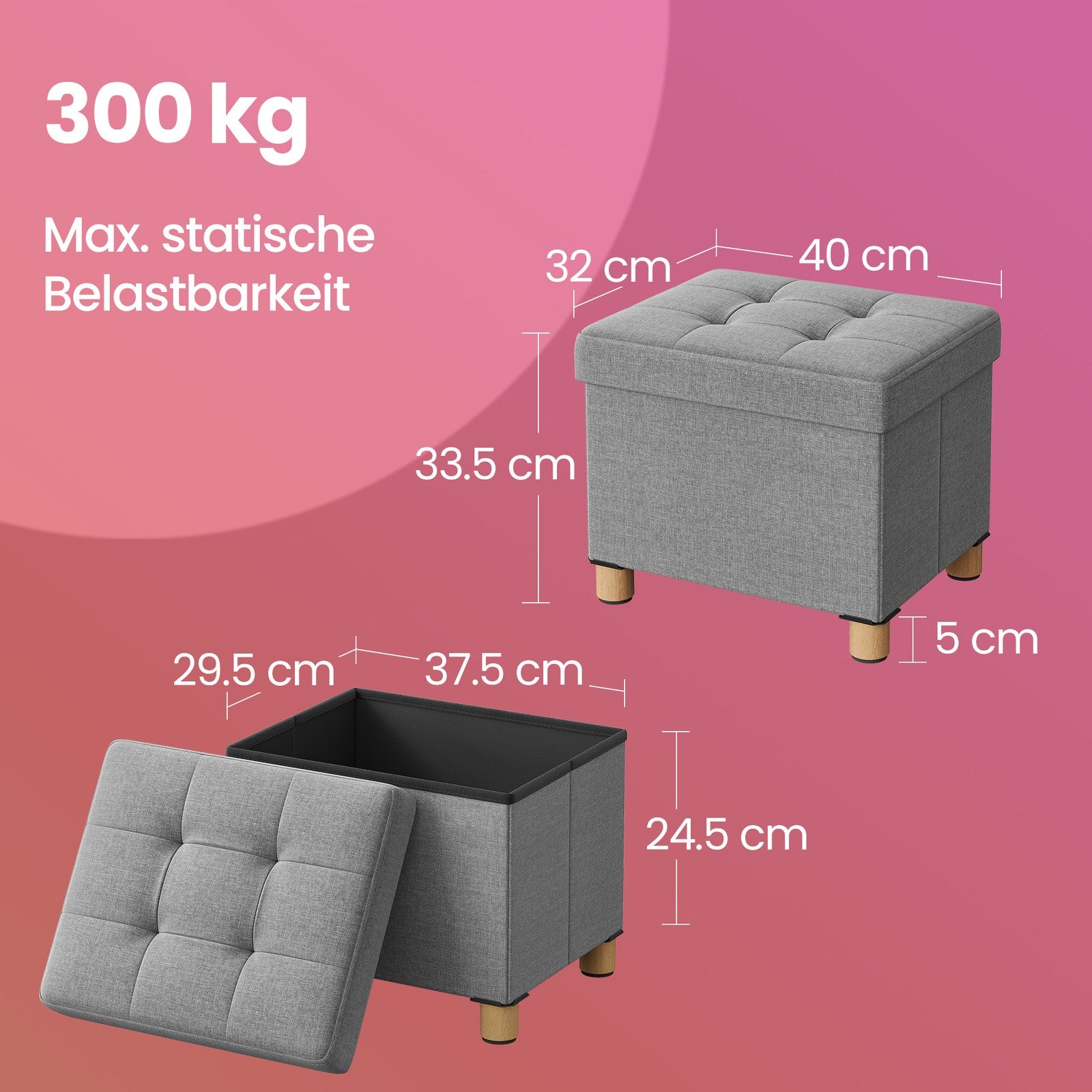 Sitzbank klappbar 32 x 40 x 33,5 cm mit Stauraum dunkelgrau