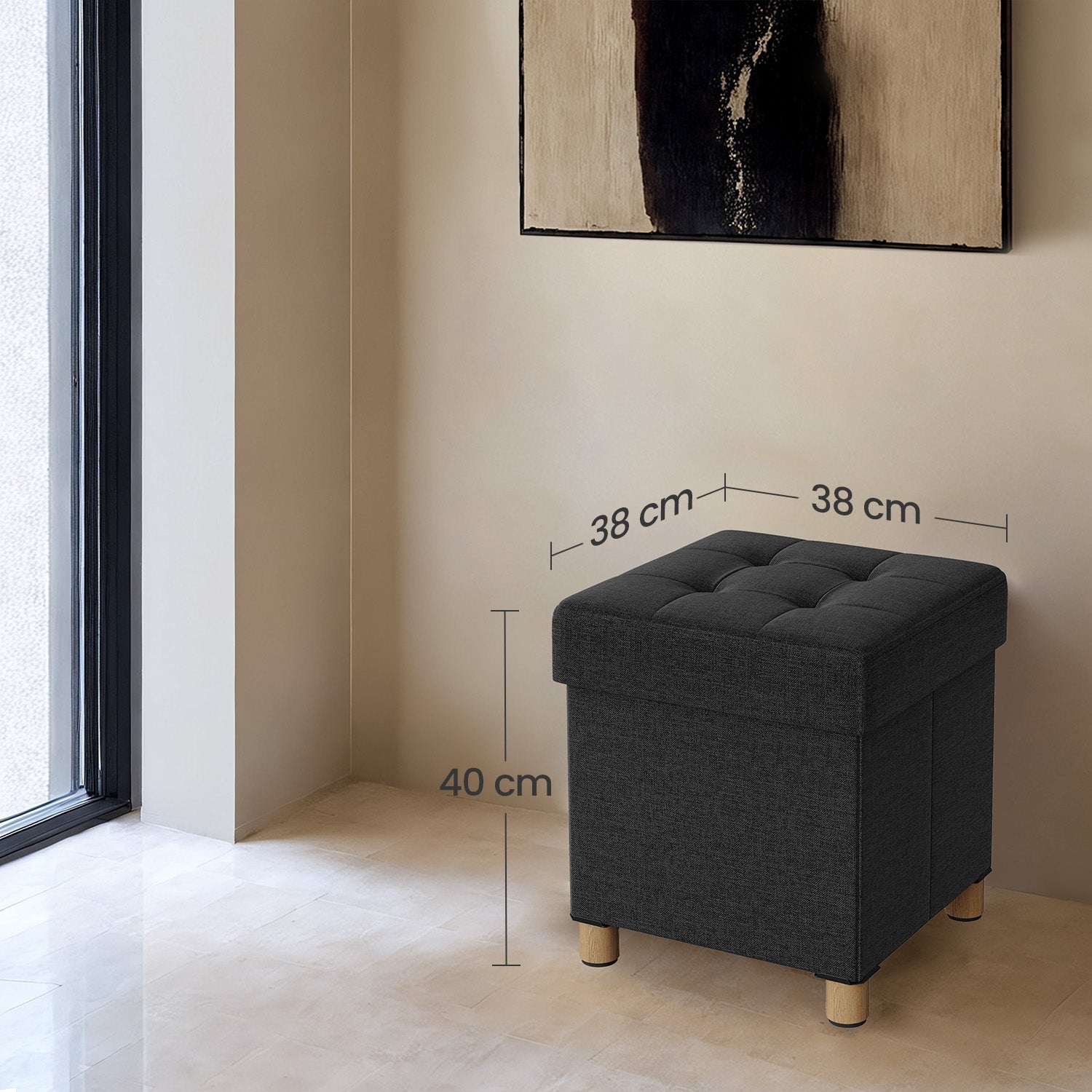 Sitzhocker mit Stauraum, kleine klappbare Sitzbank, 38 x 38 x 40 cm