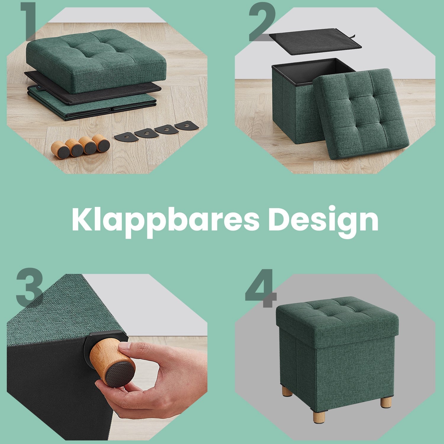 Sitzhocker mit Stauraum, kleine klappbare Sitzbank, 38