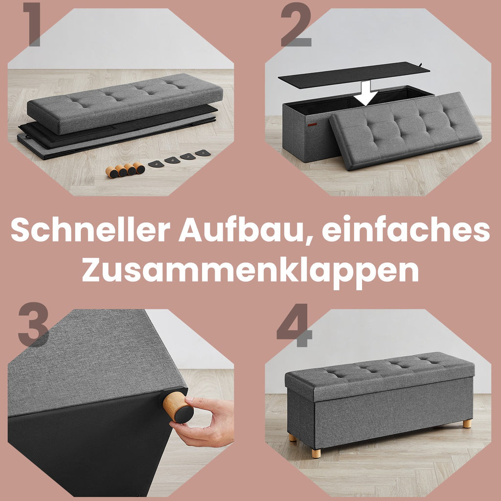 Sitzhocker, klappbare Sitzbank mit Stauraum, Beinen