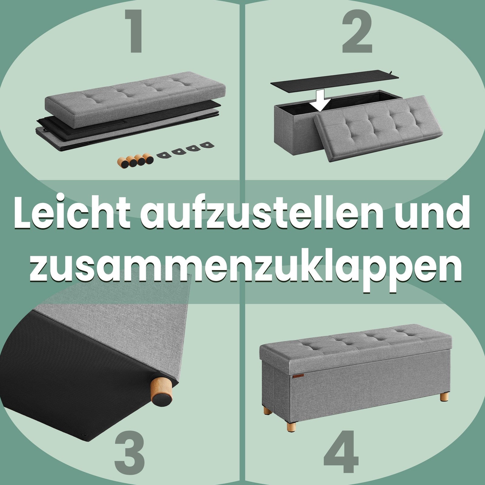 Sitzbank mit Stauraum, klappbares Design, Fußbank mit Beinen