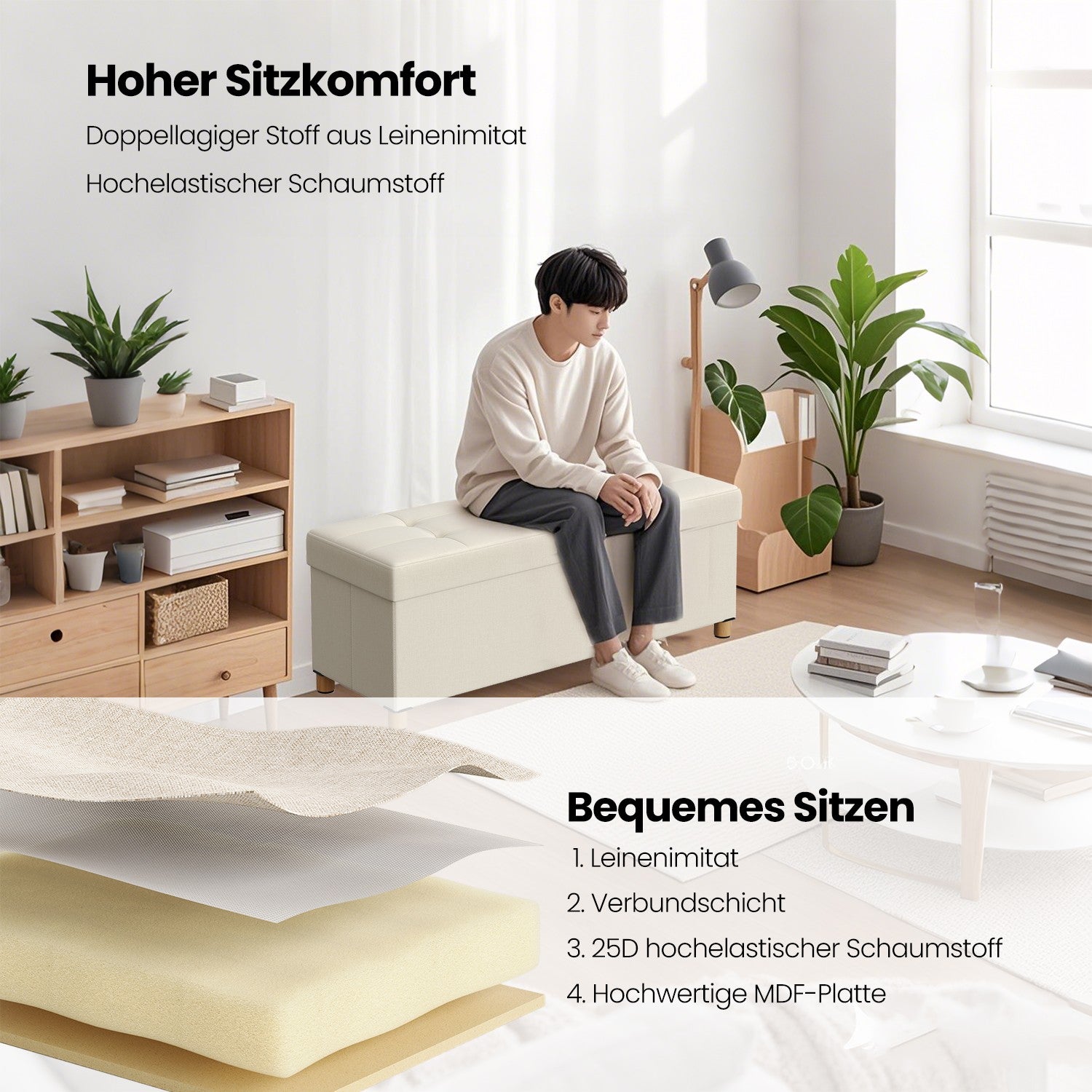 Sitzhocker, klappbare Sitzbank mit Stauraum, Beinen