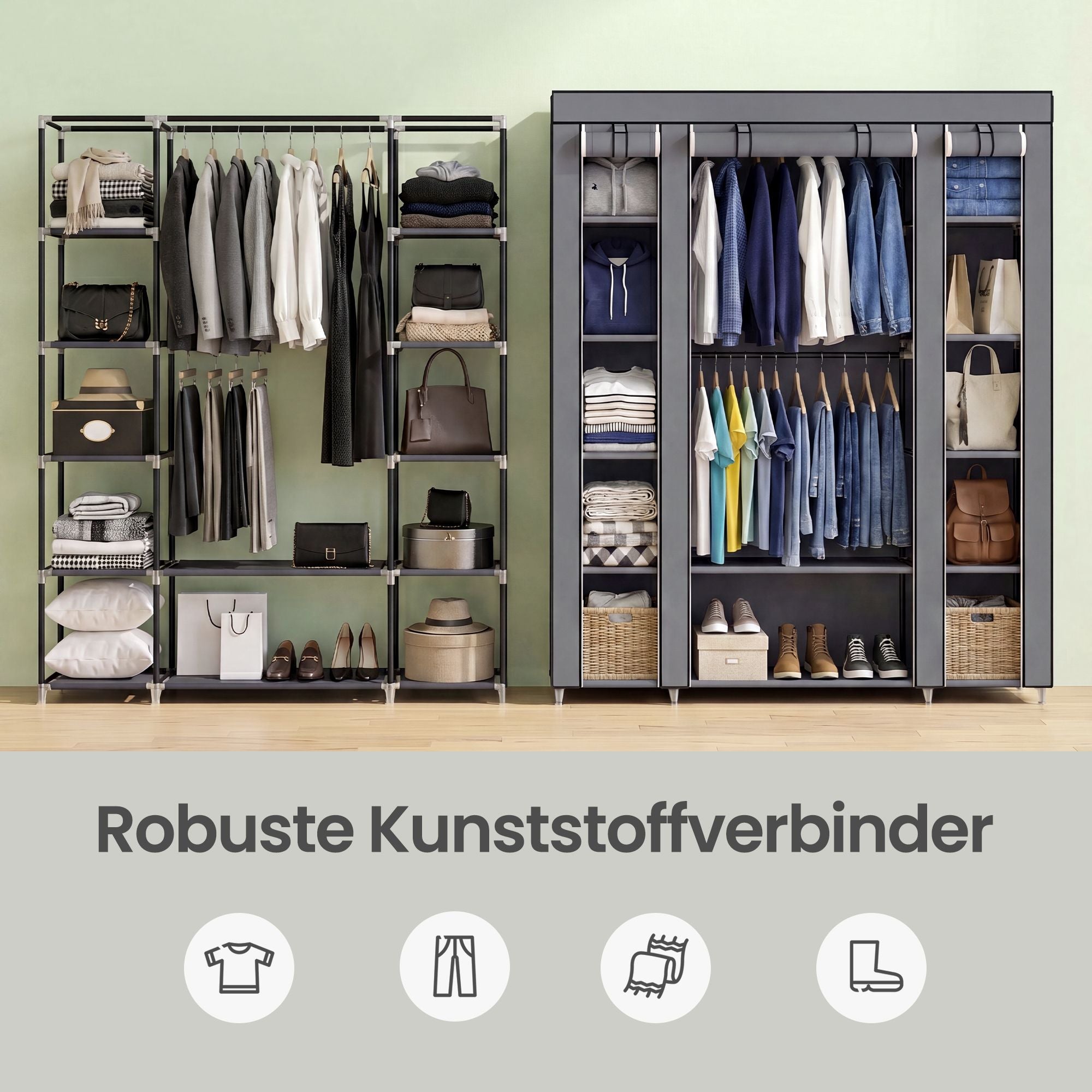 Kleiderschrank, Stoffschrank, mit Überzug aus Vliesstoff, mit Kleiderstange