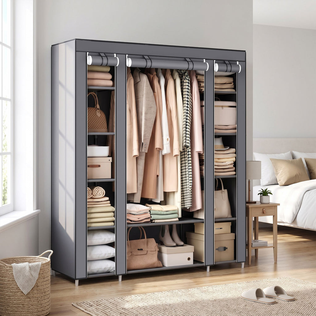Kleiderschrank, Stoffschrank, mit Überzug aus Vliesstoff, mit Kleiderstange