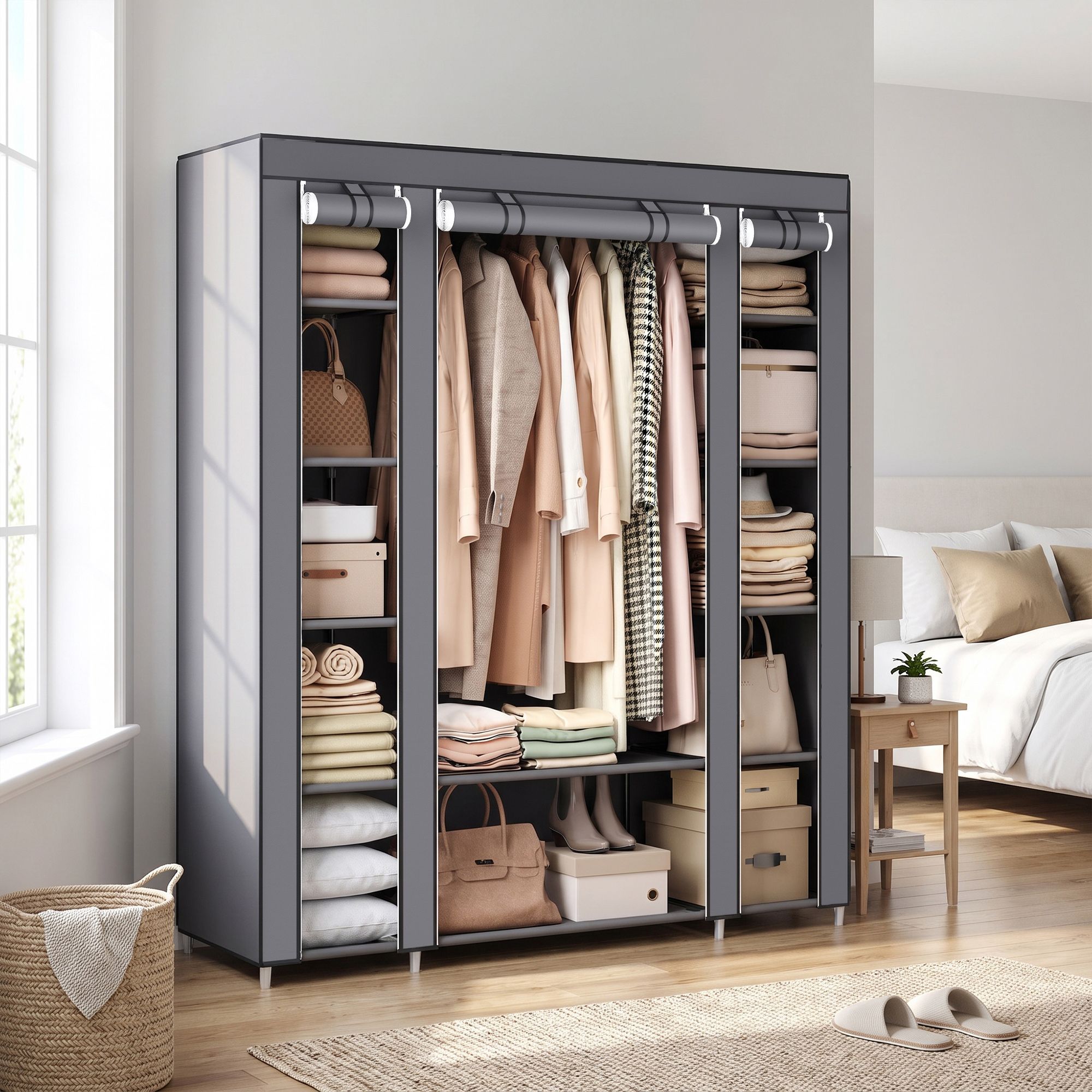 Kleiderschrank, Stoffschrank, mit Überzug aus Vliesstoff, mit Kleiderstange