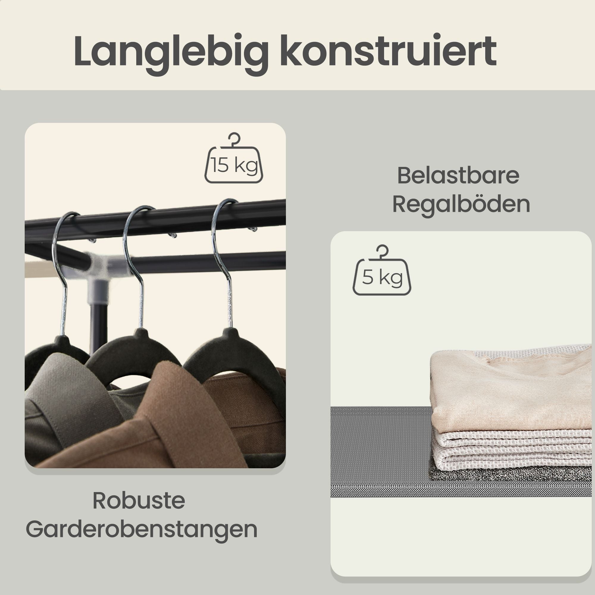 Kleiderschrank, Stoffschrank, mit Überzug aus Vliesstoff, mit Kleiderstange