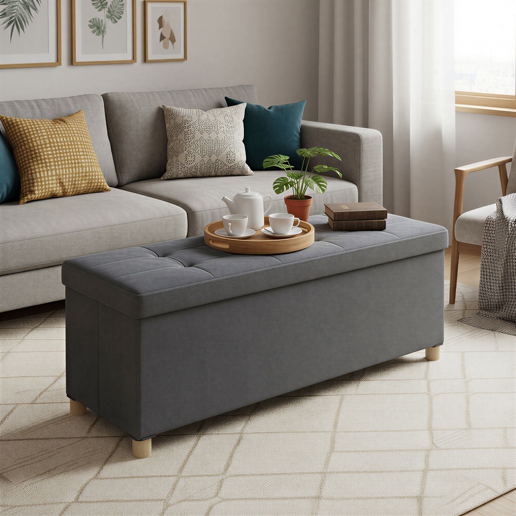 Sitzhocker Sitzbank  mit Stauraum, 38 x 110 x 40 cm, Sitztruhe mit Deckel