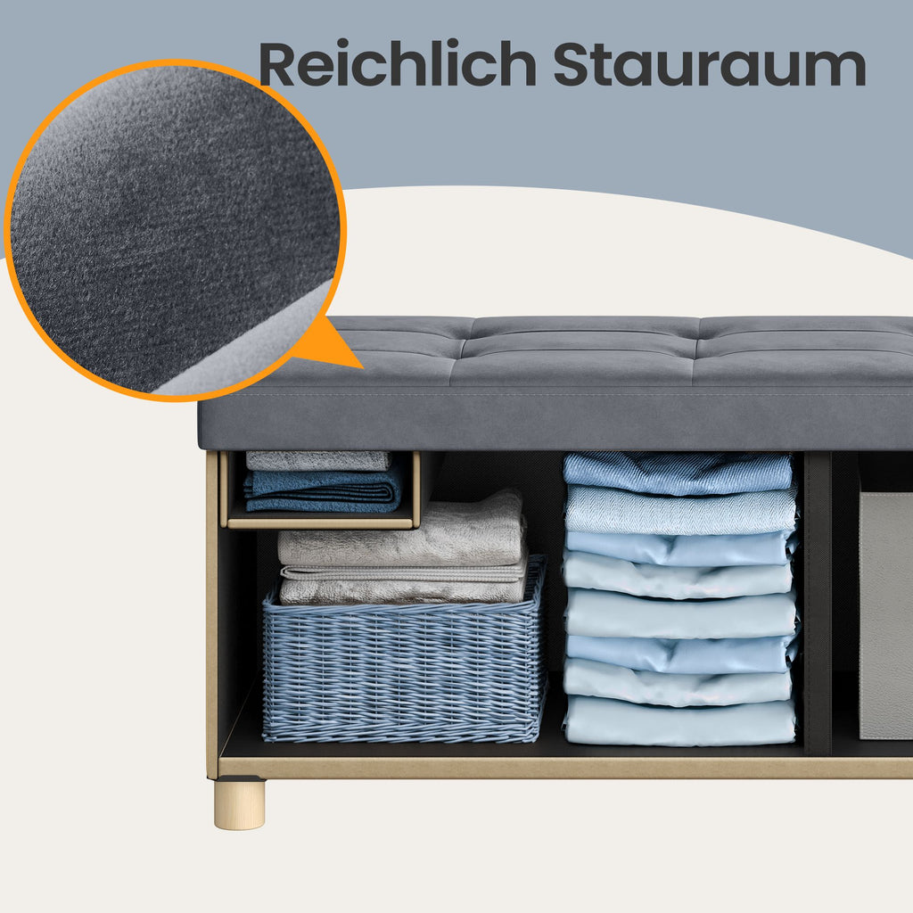 Sitzhocker Sitzbank  mit Stauraum, 38 x 110 x 40 cm, Sitztruhe mit Deckel