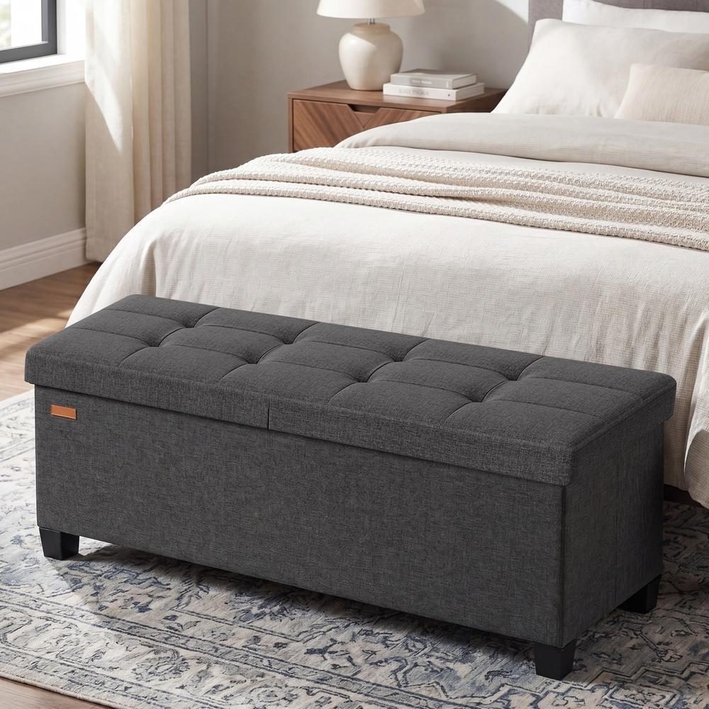 Sitzbank mit Stauraum, faltbare Sitztruhe mit Klappdeckel, Schlafzimmer Wohnzimmer, Leinenoptik