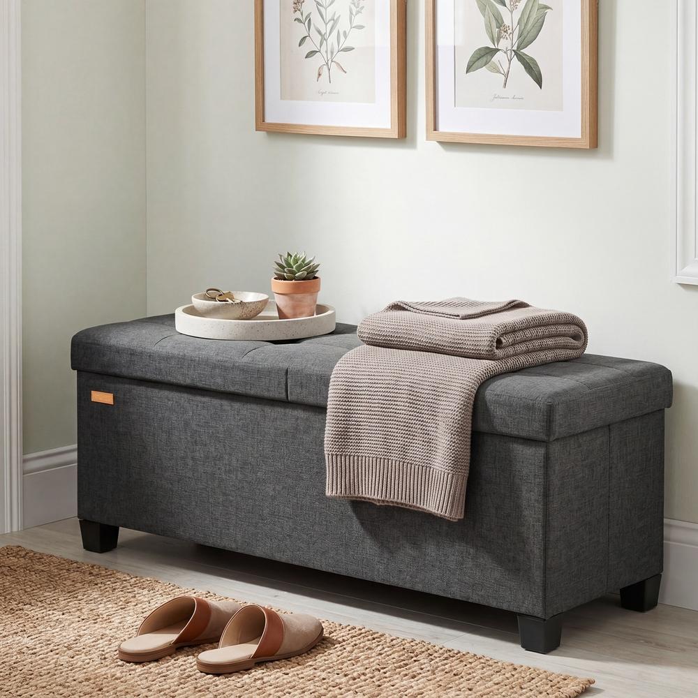 Sitzbank mit Stauraum, faltbare Sitztruhe mit Klappdeckel, Schlafzimmer Wohnzimmer, Leinenoptik