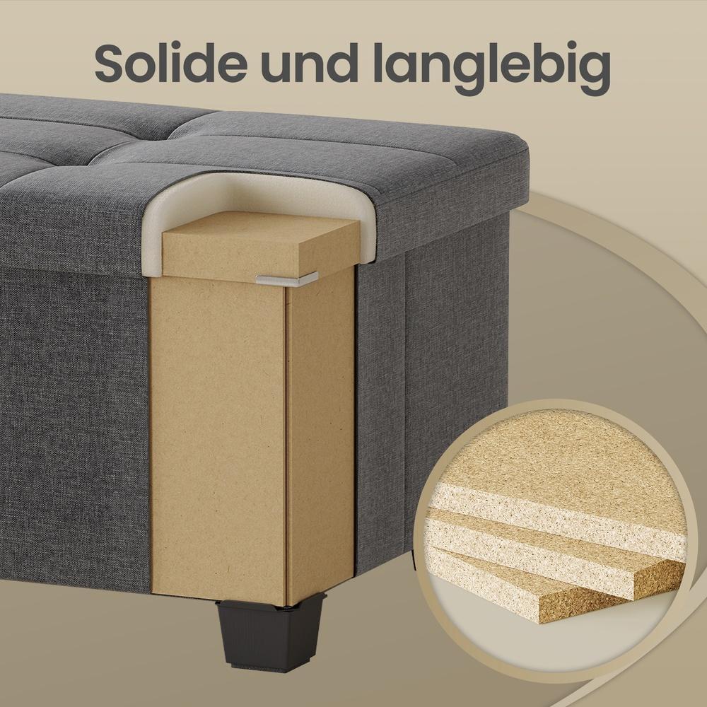 Sitzbank mit Stauraum, faltbare Sitztruhe mit Klappdeckel, Schlafzimmer Wohnzimmer, Leinenoptik