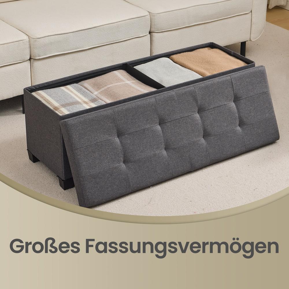 Sitzbank mit Stauraum, faltbare Sitztruhe mit Klappdeckel, Schlafzimmer Wohnzimmer, Leinenoptik