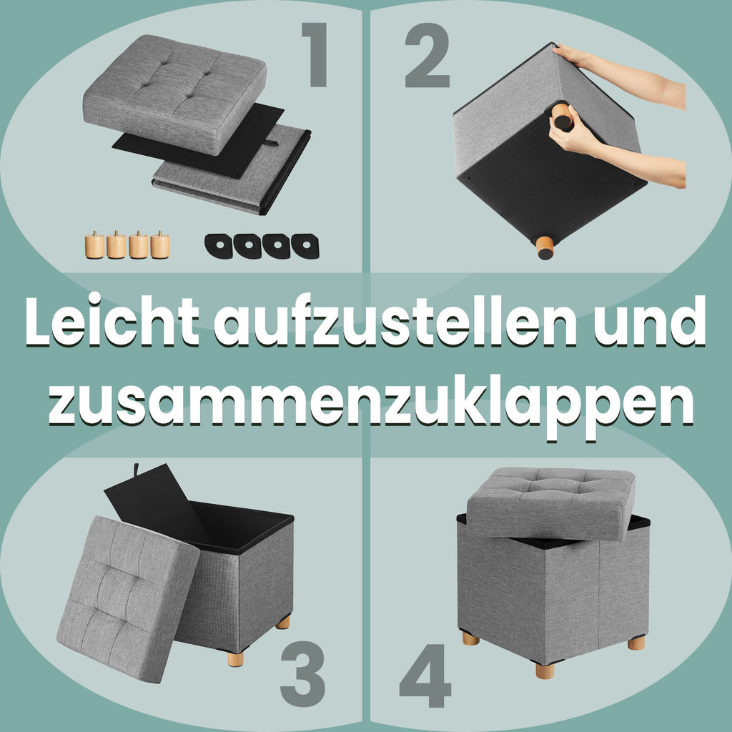 Sitzhocker mit Stauraum, kleine klappbare Sitzbank, 38 x 38 x 40 cm
