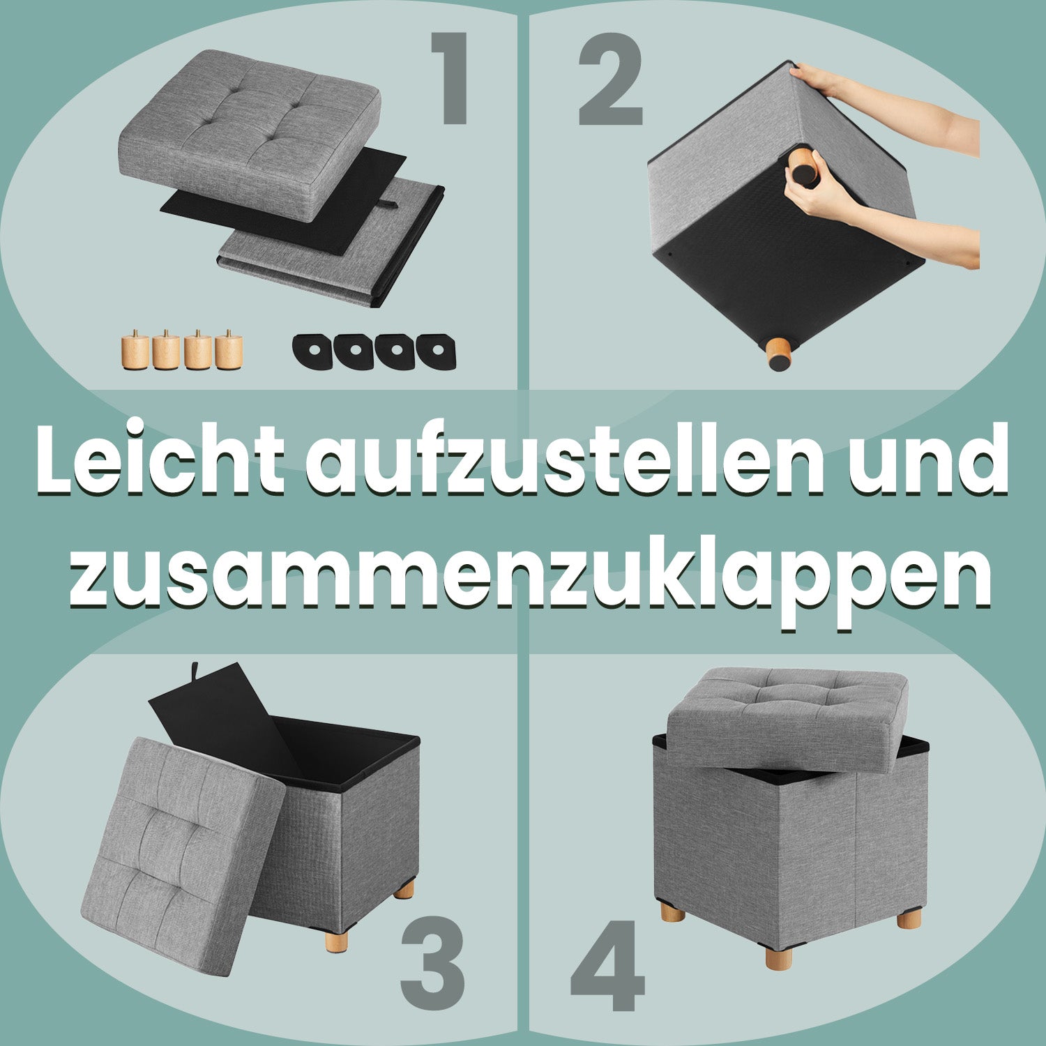 Sitzhocker mit Stauraum, kleine klappbare Sitzbank, 38 x 38 x 40 cm