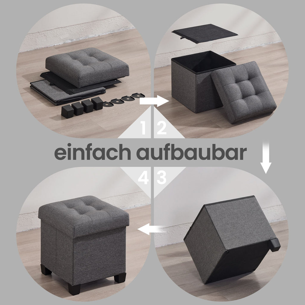 Sitzhocker mit Stauraum, kleine klappbare Sitzbank, 38 x 38 x 40 cm