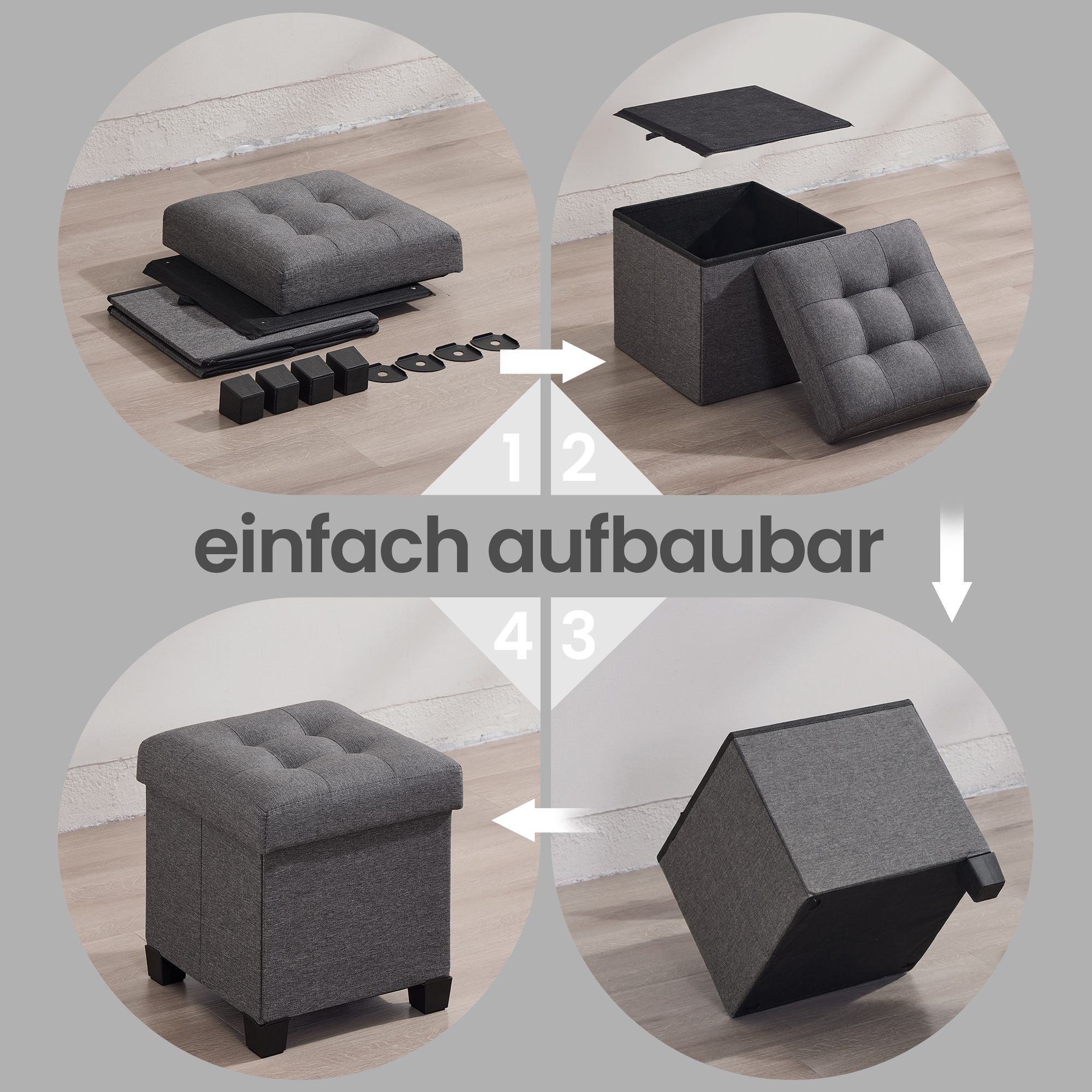 Sitzhocker mit Stauraum, kleine klappbare Sitzbank, 38 x 38 x 40 cm