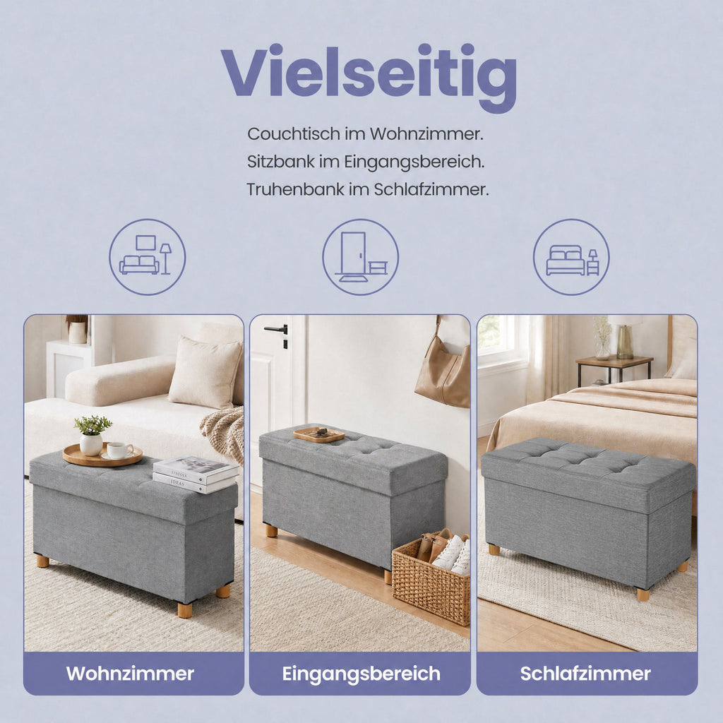 Sitzhocker mit Stauraum, klappbare Sitzbank mit Beinen, Aufbewahrungsbox