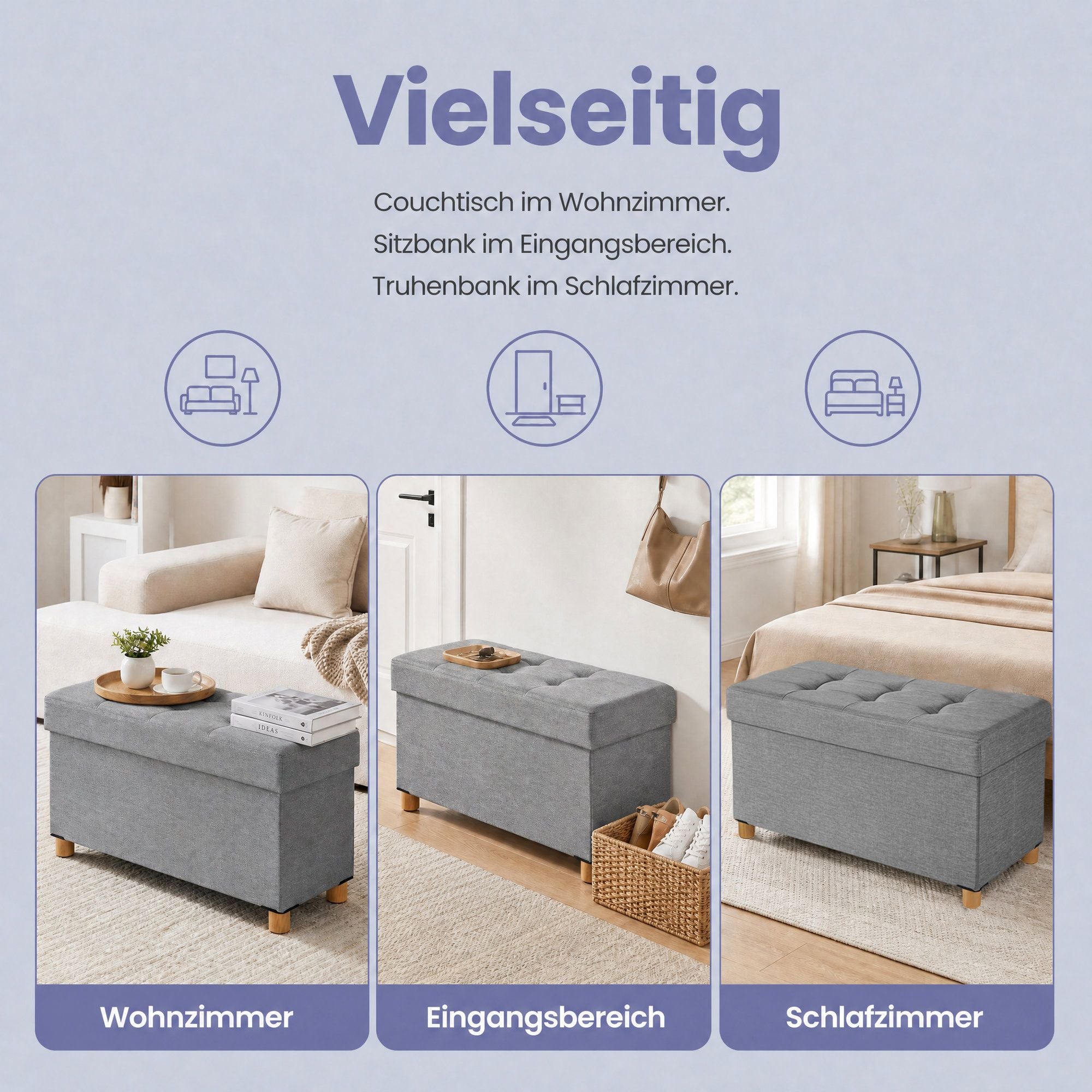 Sitzhocker mit Stauraum, klappbare Sitzbank mit Beinen, Aufbewahrungsbox