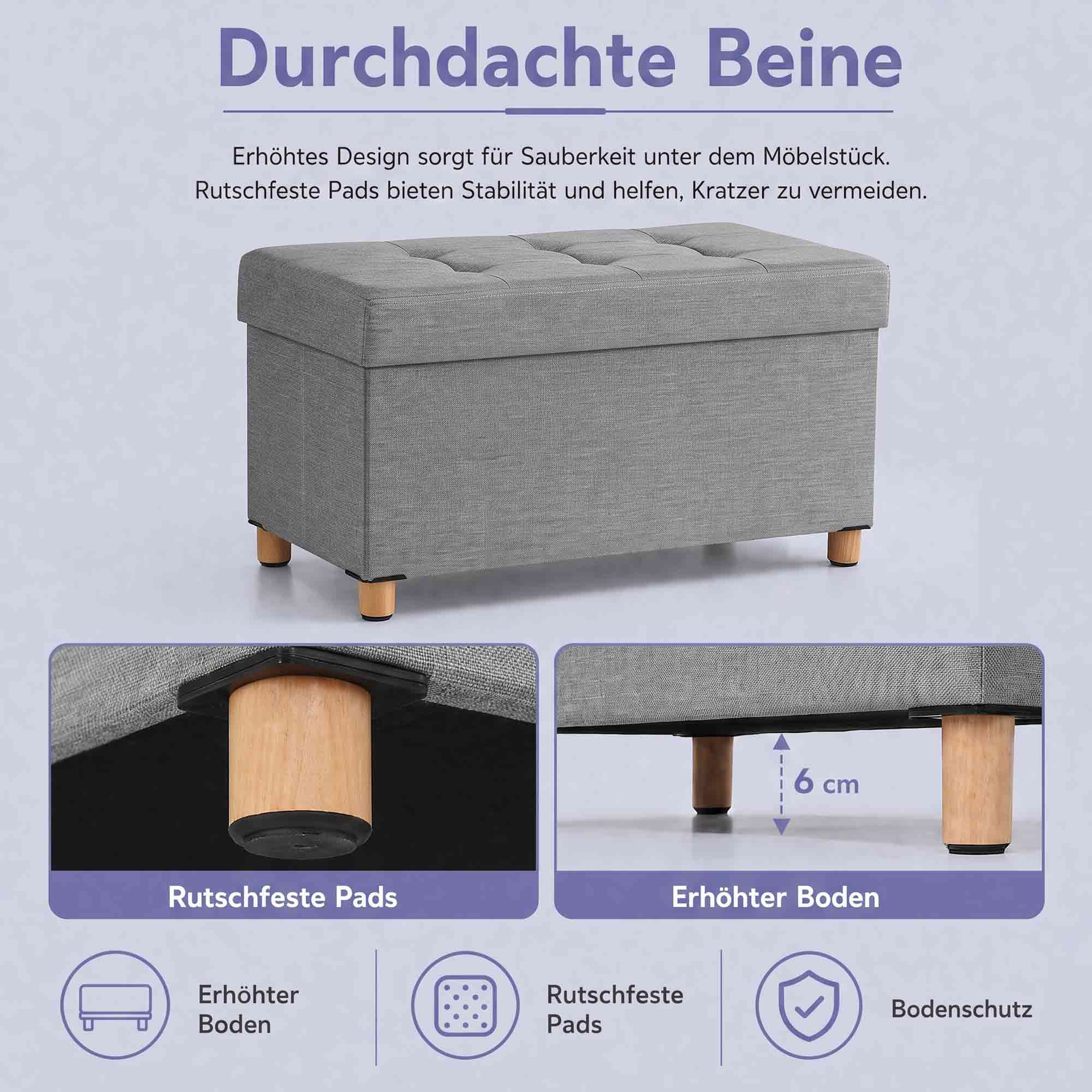 Sitzhocker mit Stauraum, klappbare Sitzbank mit Beinen, Aufbewahrungsbox