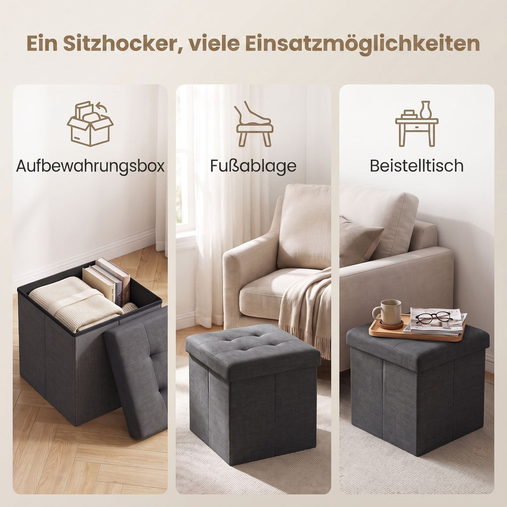 Sitzhocker mit Stauraum, kleine klappbare Sitzbank, 38 cm Fußbank