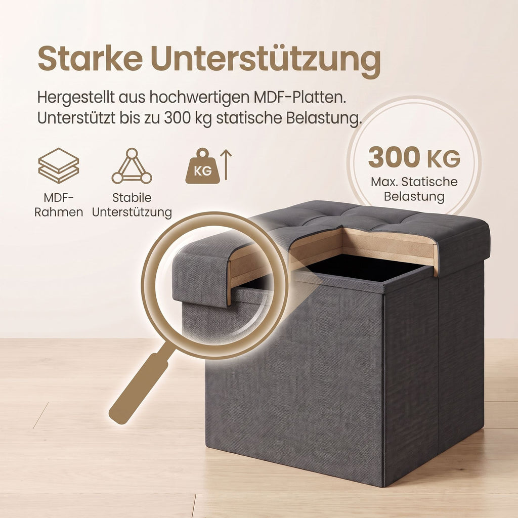 Sitzhocker mit Stauraum, kleine klappbare Sitzbank, 38 cm Fußbank