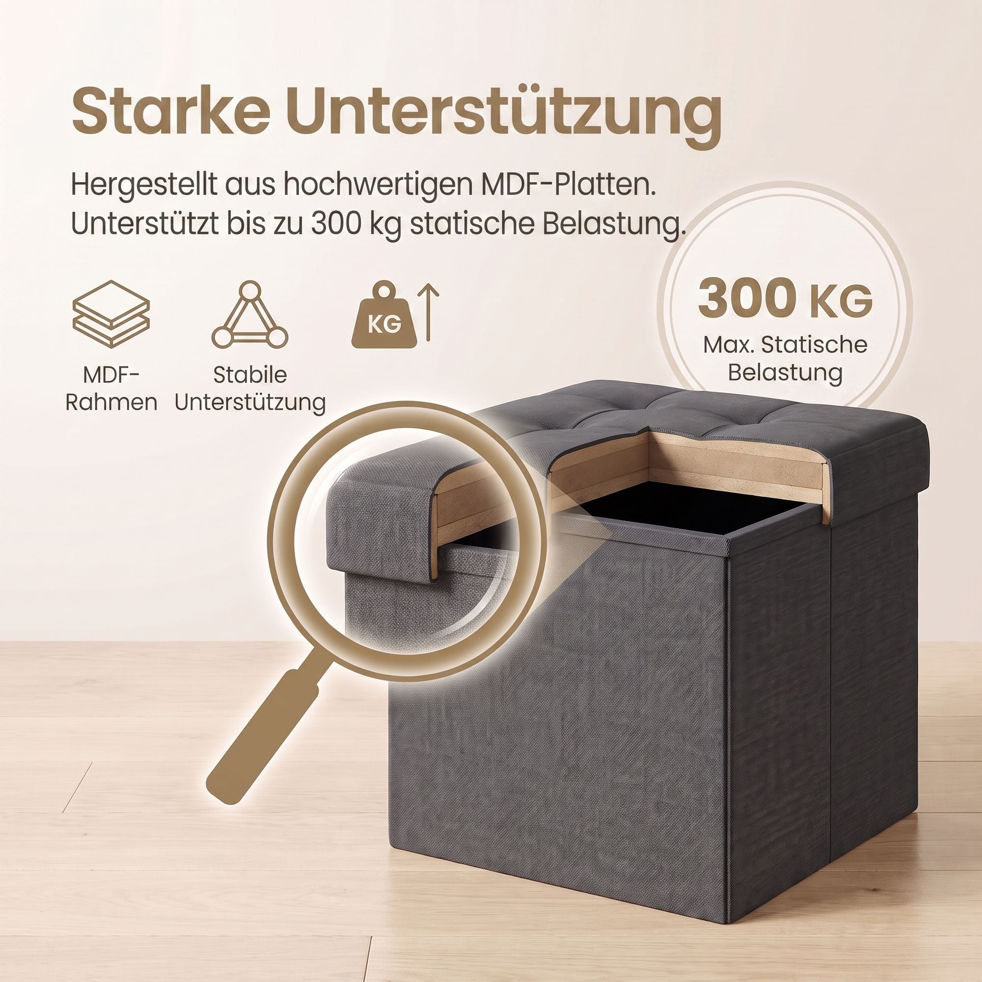 Sitzhocker mit Stauraum, kleine klappbare Sitzbank, 38 cm Fußbank