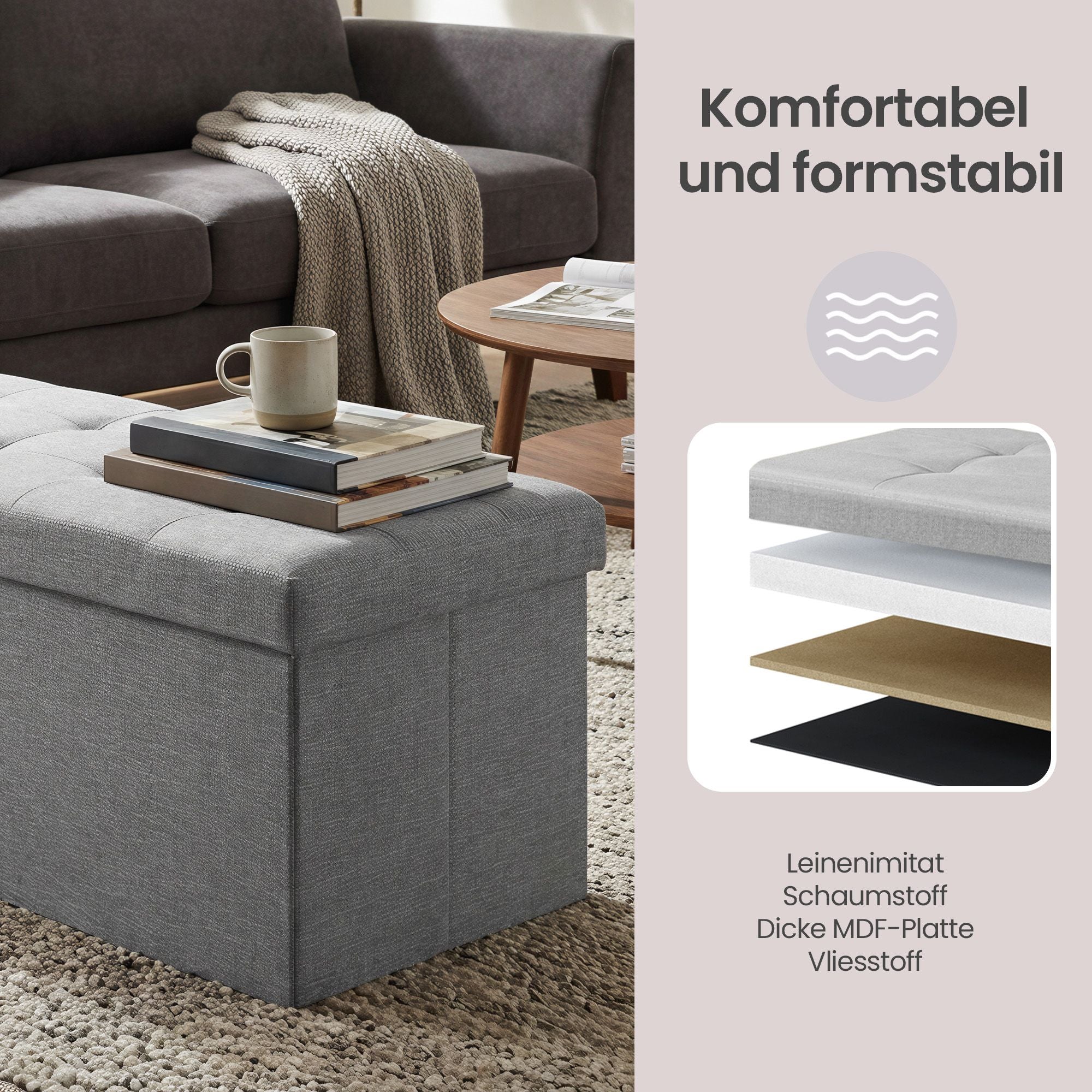 Sitzbank mit Stauraum, klappbare Sitztruhe, Aufbewahrungsbox
