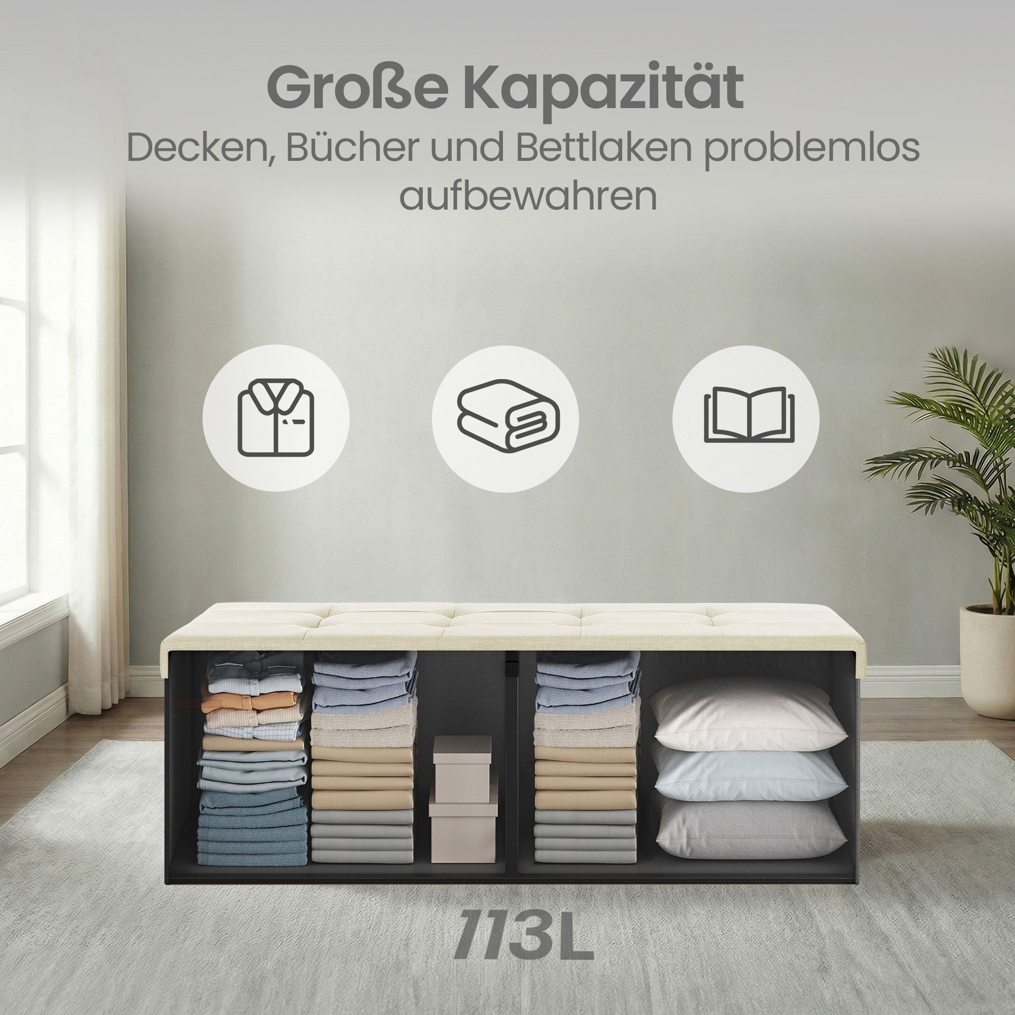 Sitzbank mit Stauraum, 38 x 110 x 38 cm, Sitztruhe