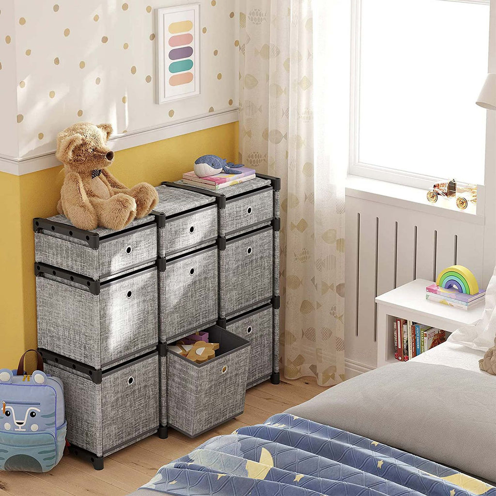 Steckregal mit Stoffboxen