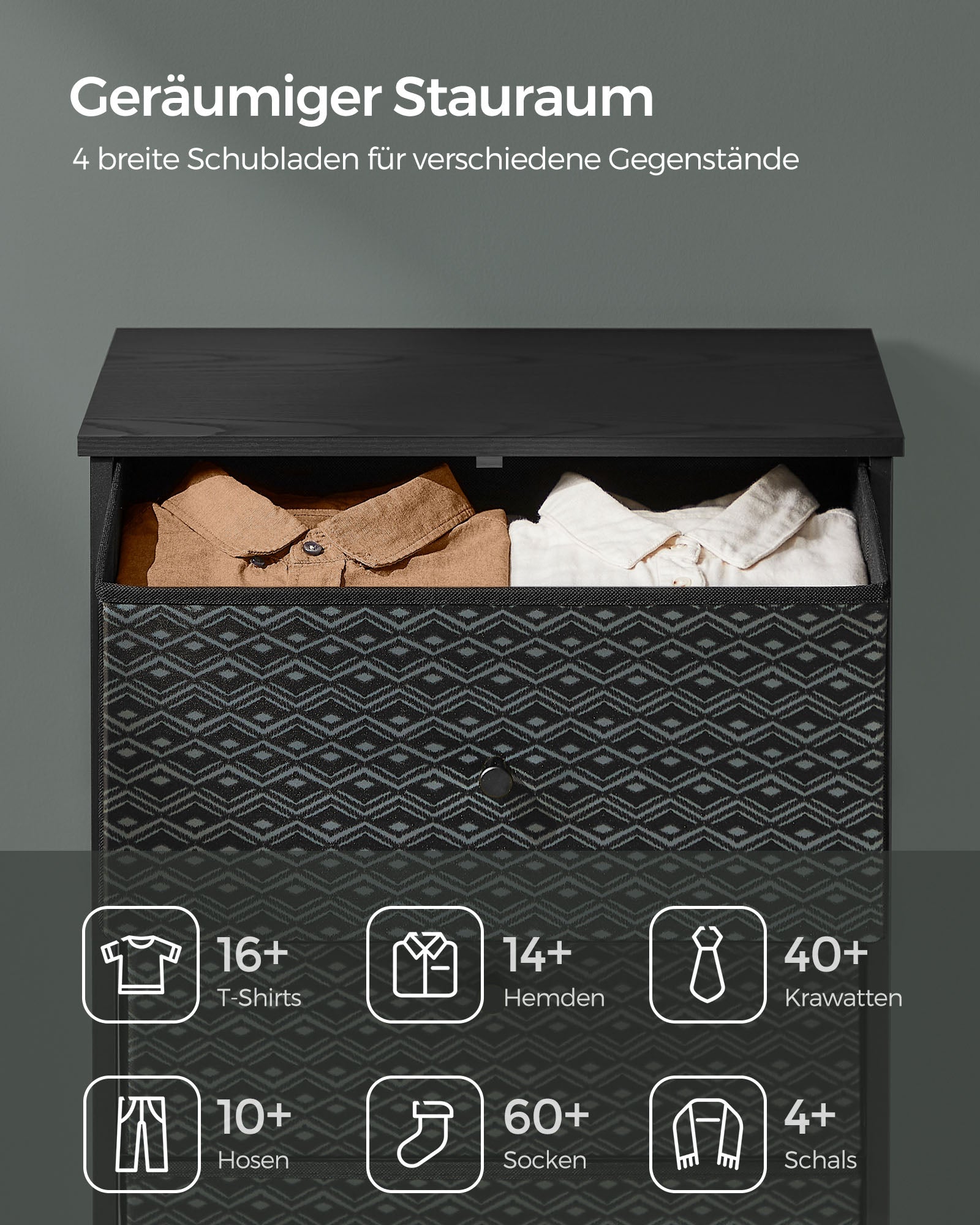 Wäschekommode mit 4 Stoffschubladen