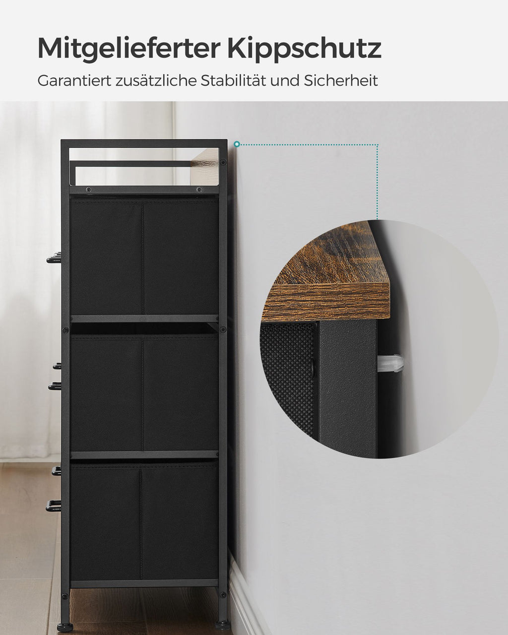 Industrie-Design Kommode mit 7 Stoffschubladen