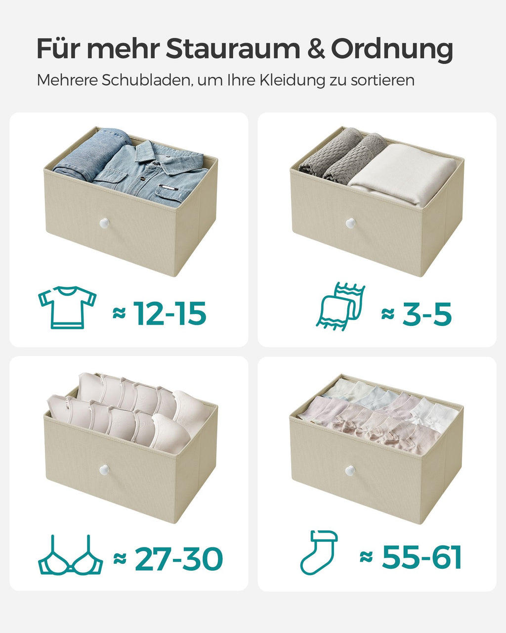 Aufbewahrungsschrank mit 4 Stoff-Schubladen