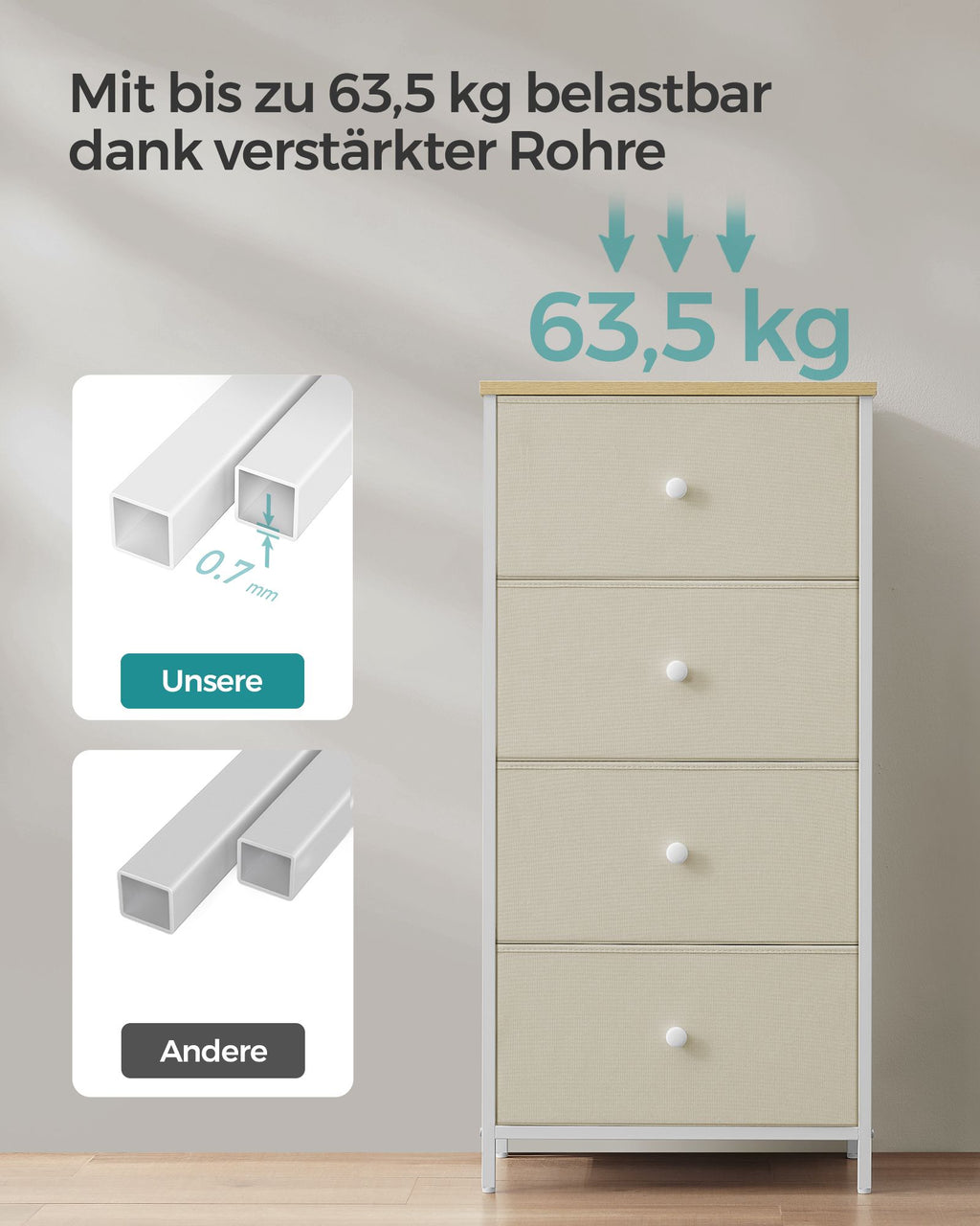 Aufbewahrungsschrank mit 4 Stoff-Schubladen