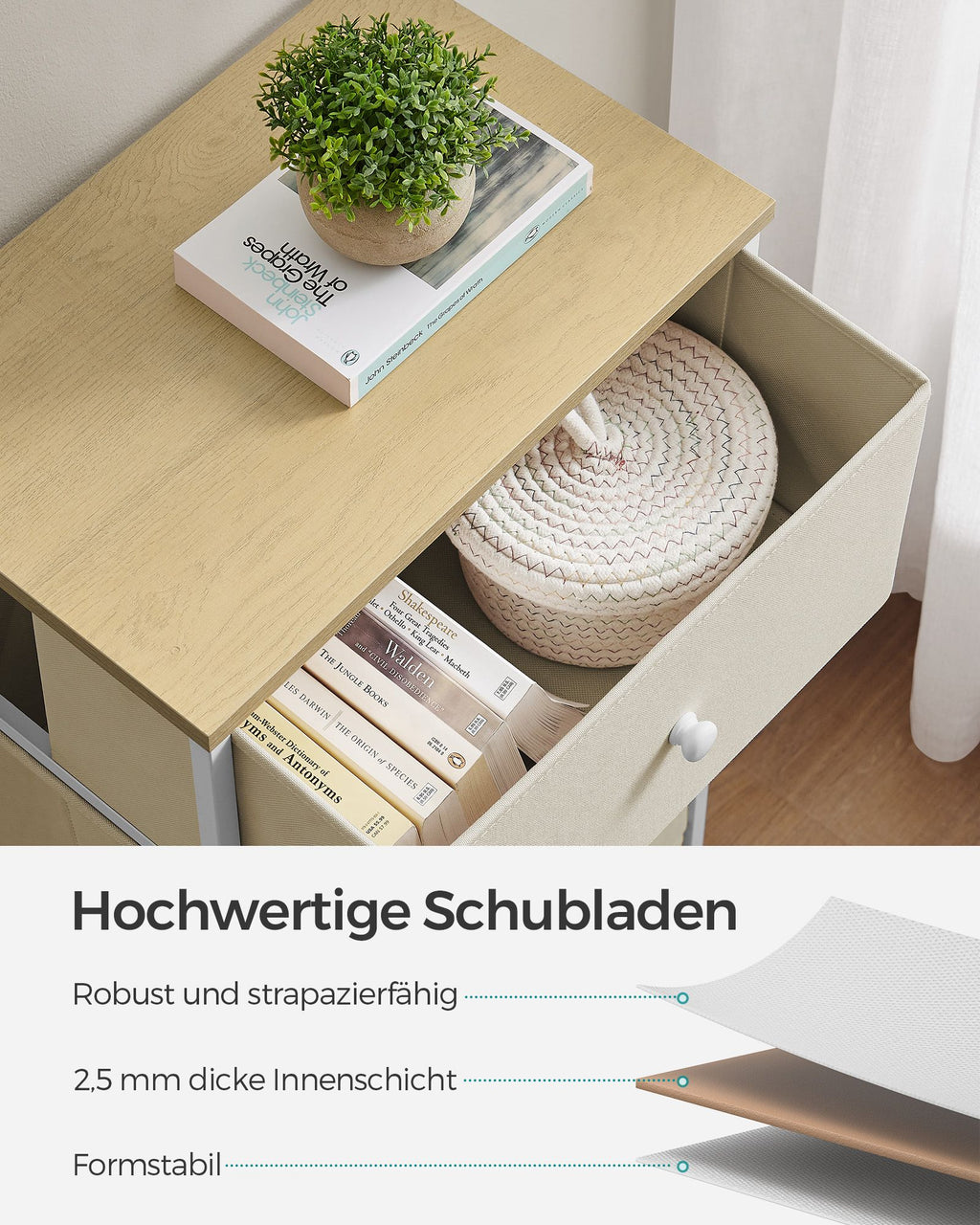 Aufbewahrungsschrank mit 4 Stoff-Schubladen