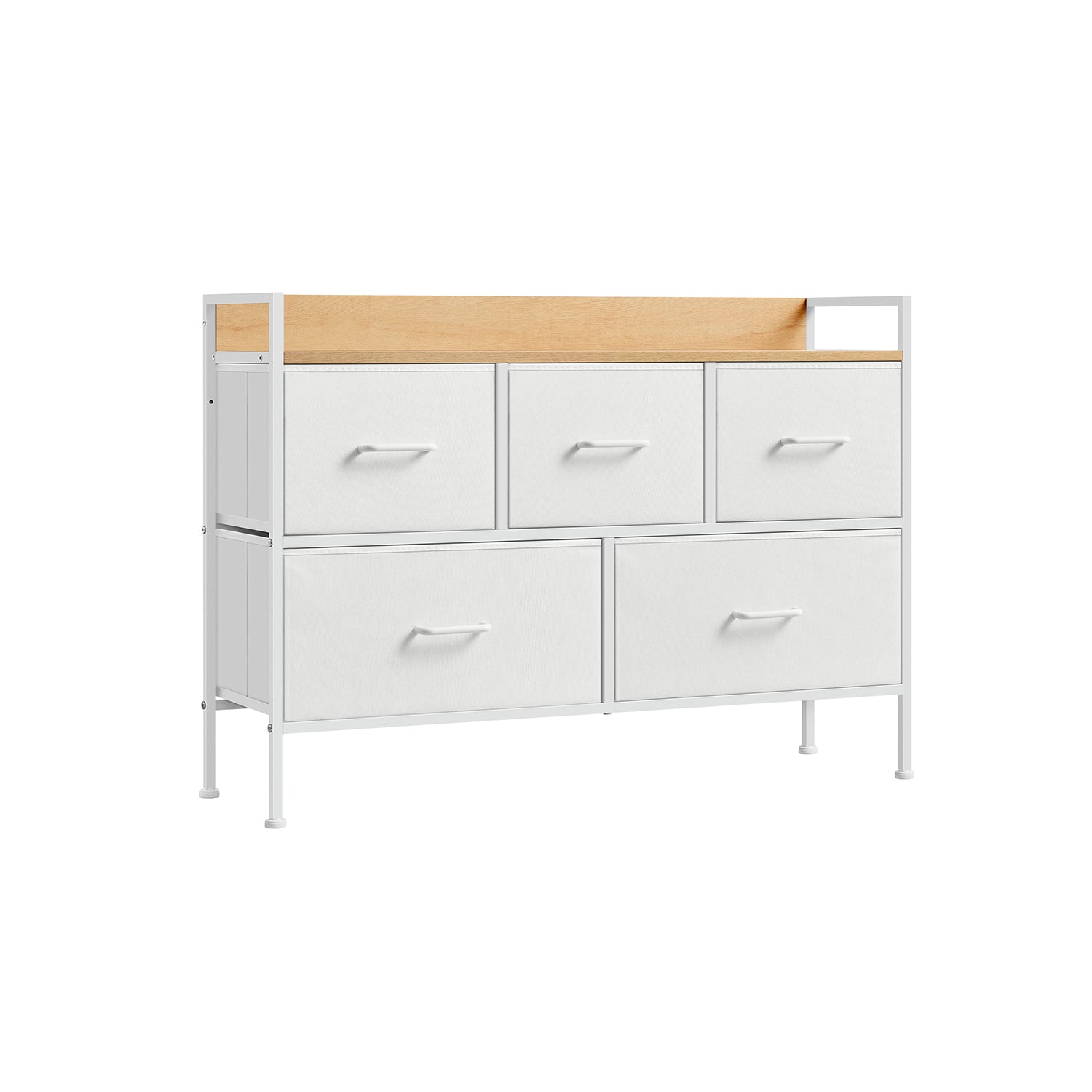Kommode mit 5 Stoff-Schubladen wolkenweiß-eichenbeige