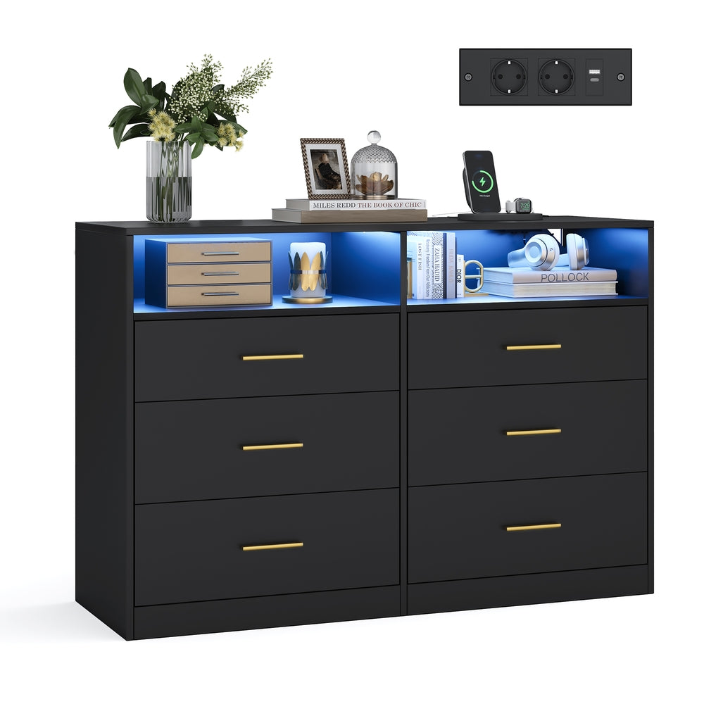 CUSTOS Kollektion - Kommode, Kommodenschrank mit LED-Beleuchtung und Steckdosenleiste