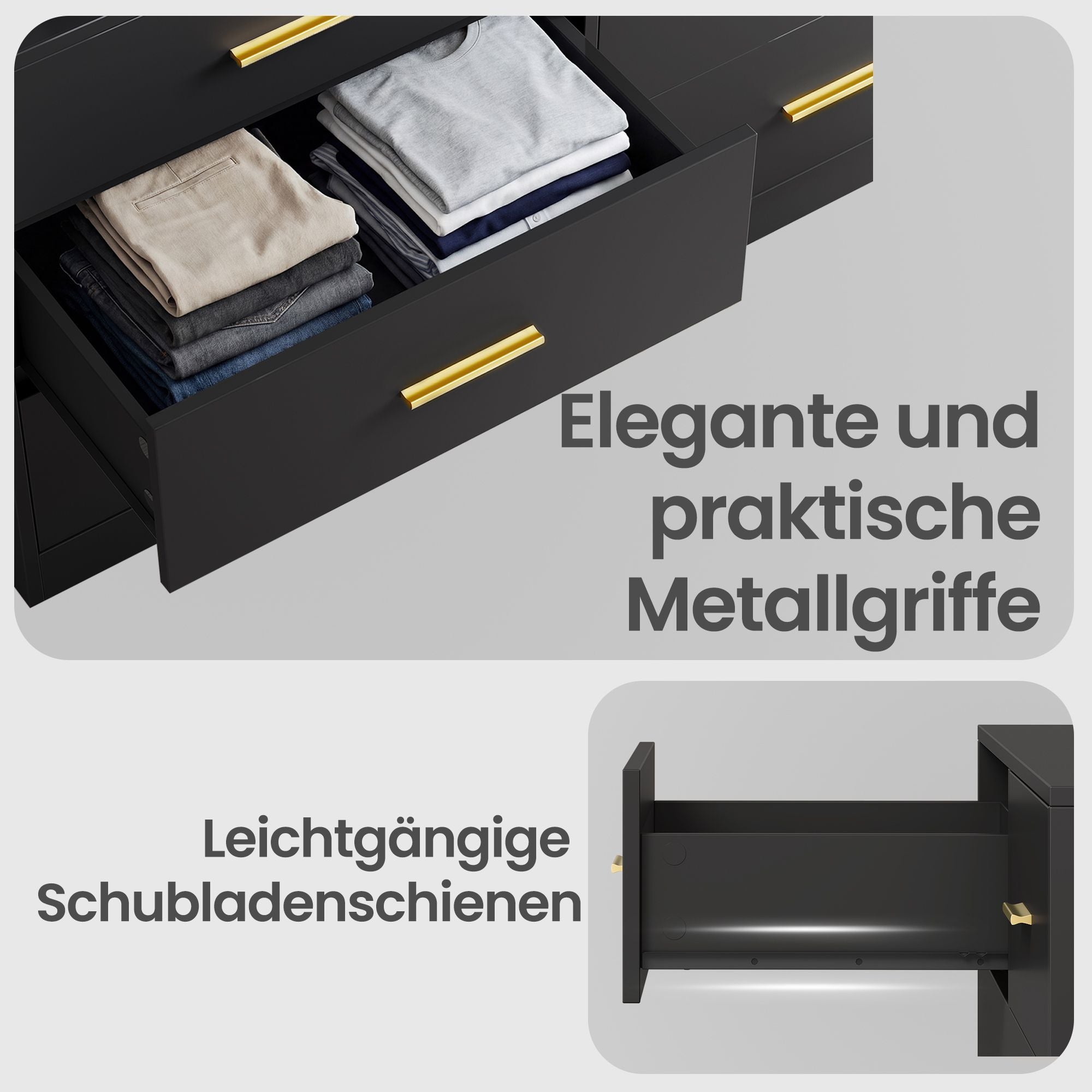 Kommode mit LED-Beleuchtung und Ladestation, 6 Schubladen, modern
