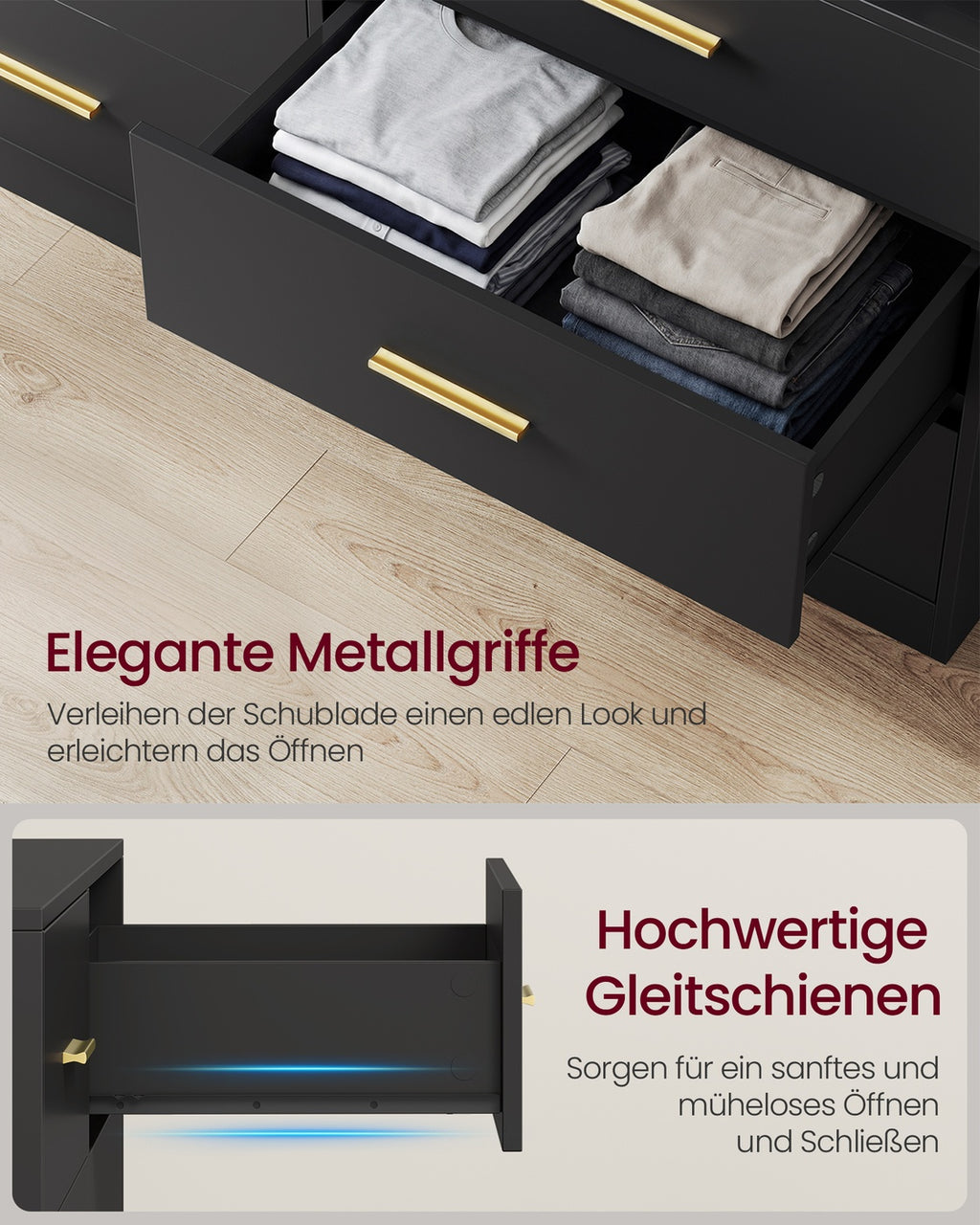 CUSTOS Kollektion - Kommode, Kommodenschrank mit LED-Beleuchtung und Steckdosenleiste