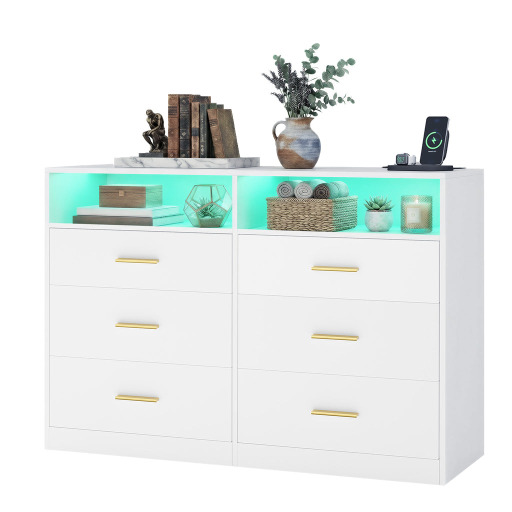 Kommode mit LED-Beleuchtung und Ladestation, 6 Schubladen, modern