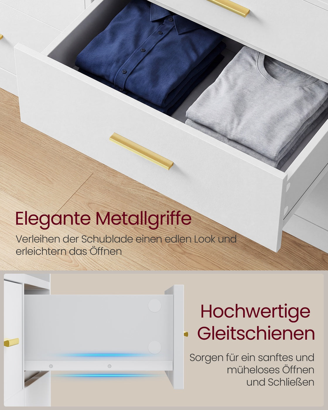 CUSTOS Kollektion - Kommode, Kommodenschrank mit LED-Beleuchtung und Steckdosenleiste