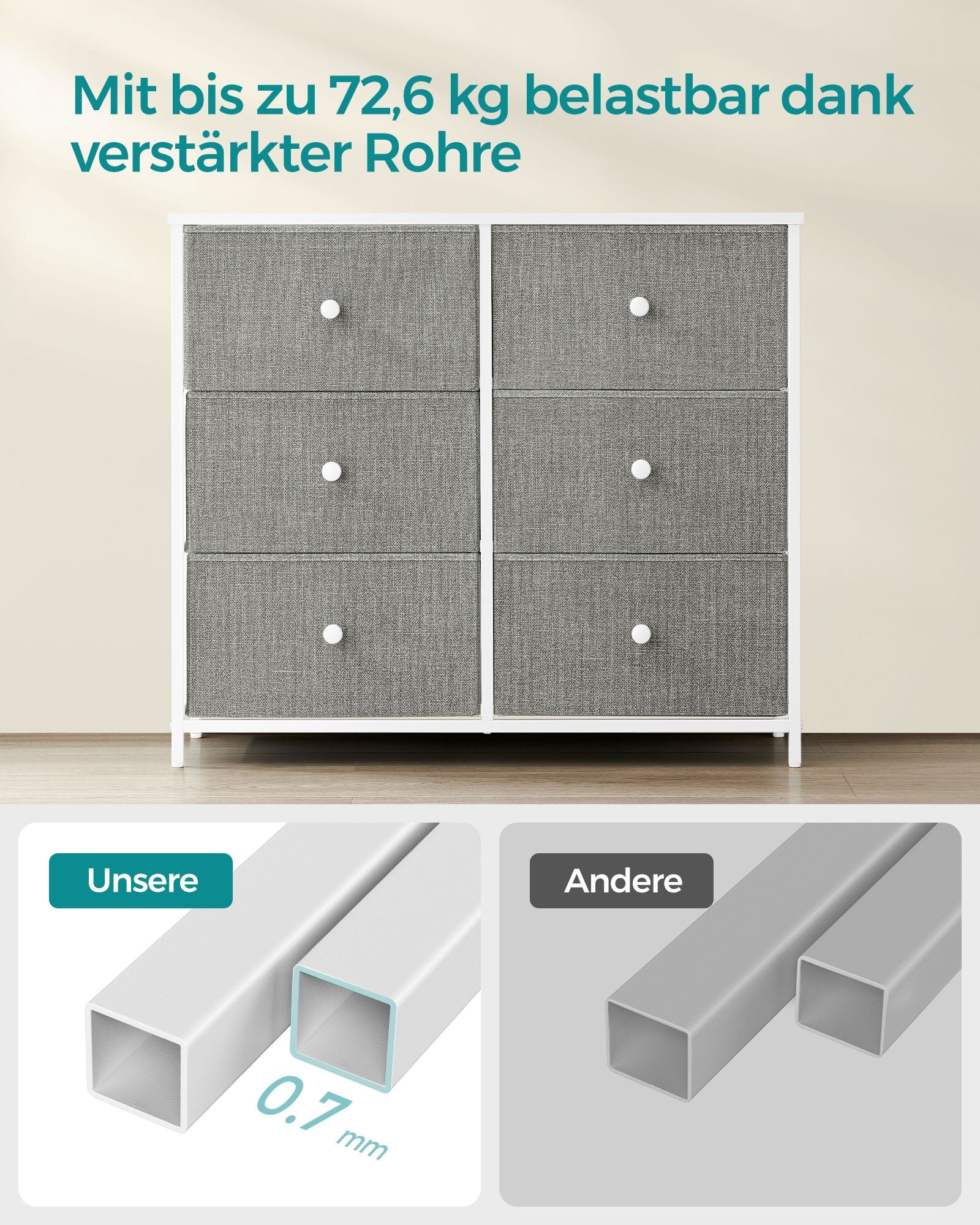 Kommode 6 Stoffschubladen mit Metallrahmen Organizer