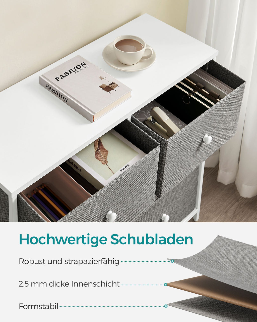 Kommode 6 Stoffschubladen mit Metallrahmen Organizer