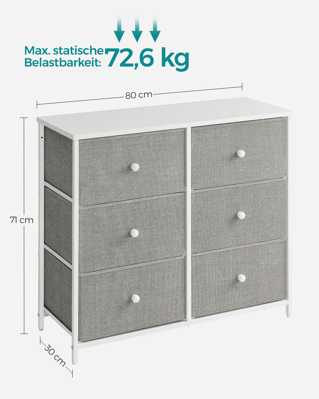 Kommode 6 Stoffschubladen mit Metallrahmen Organizer