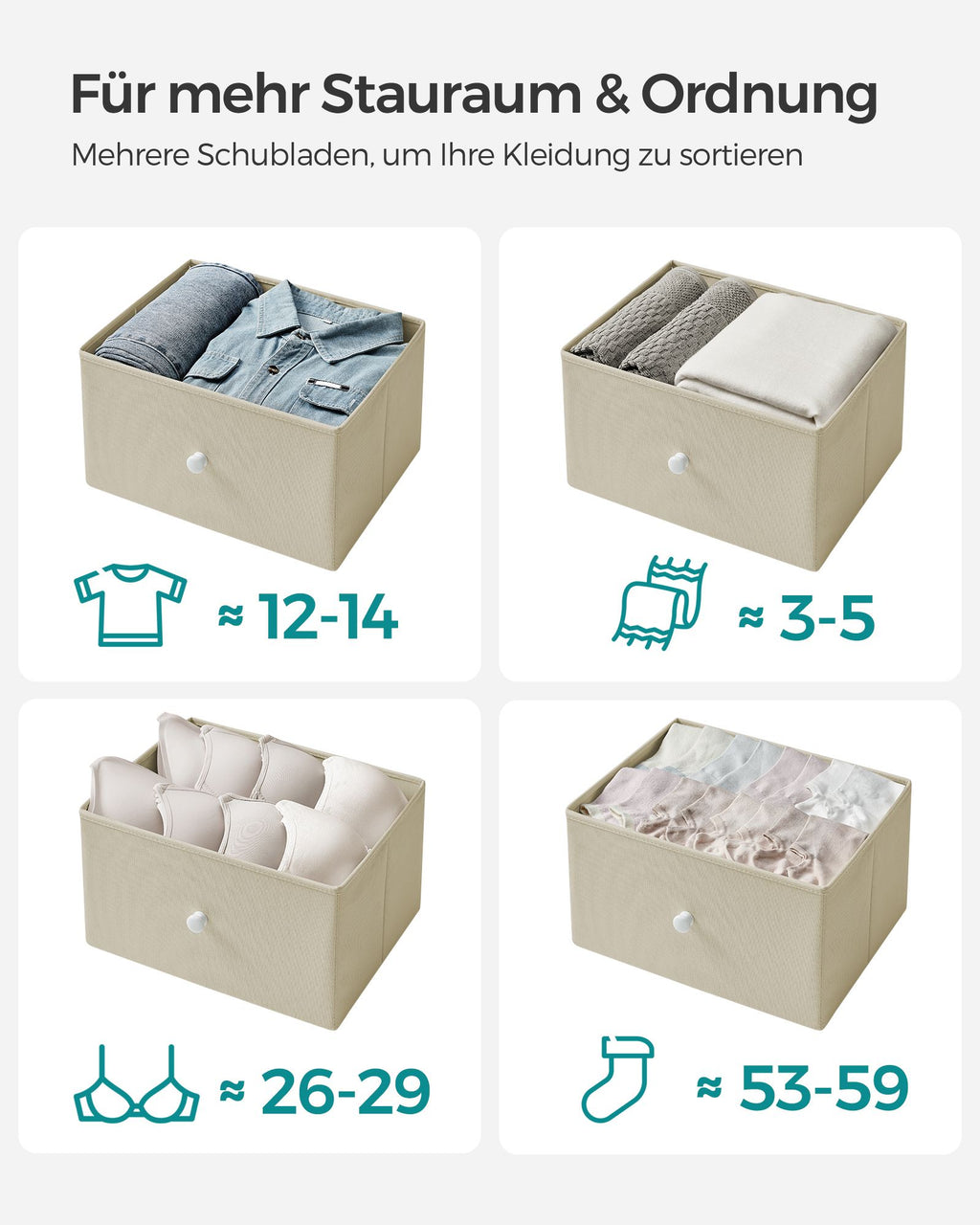 Kommode 6 Stoffschubladen mit Metallrahmen Organizer