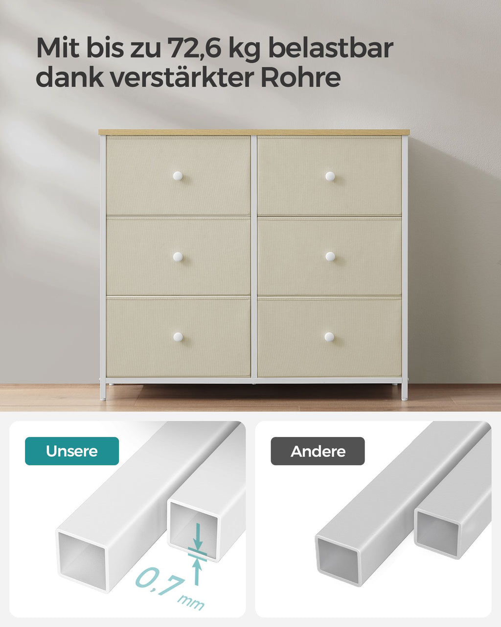 Kommode 6 Stoffschubladen mit Metallrahmen Organizer
