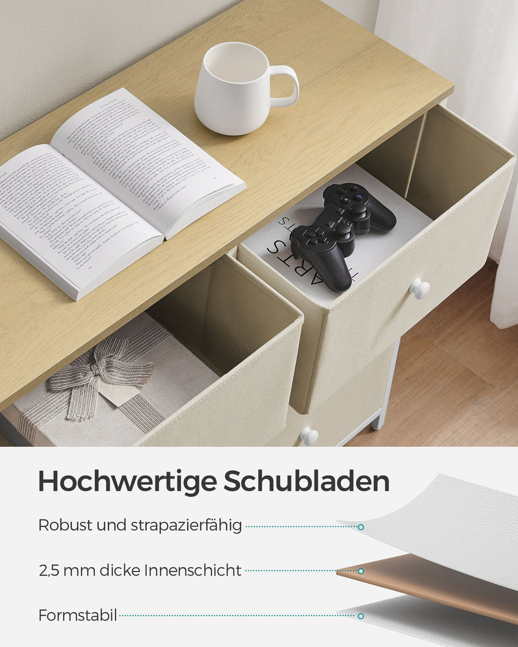 Kommode 6 Stoffschubladen mit Metallrahmen Organizer