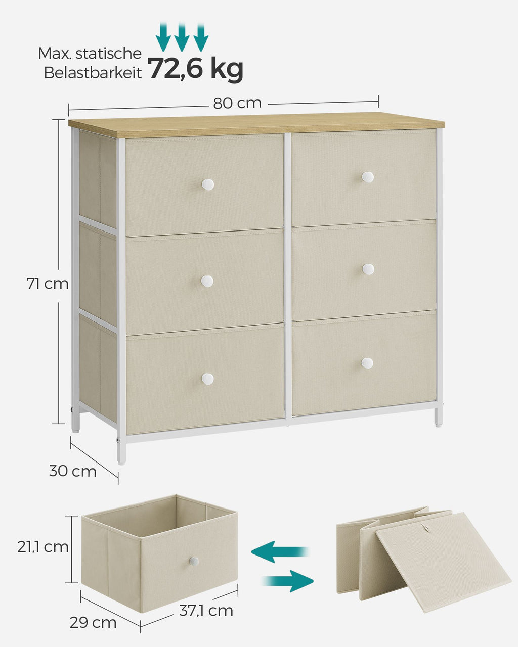 Kommode 6 Stoffschubladen mit Metallrahmen Organizer