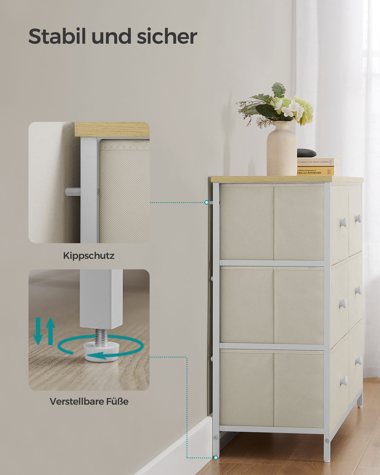 Kommode 6 Stoffschubladen mit Metallrahmen Organizer