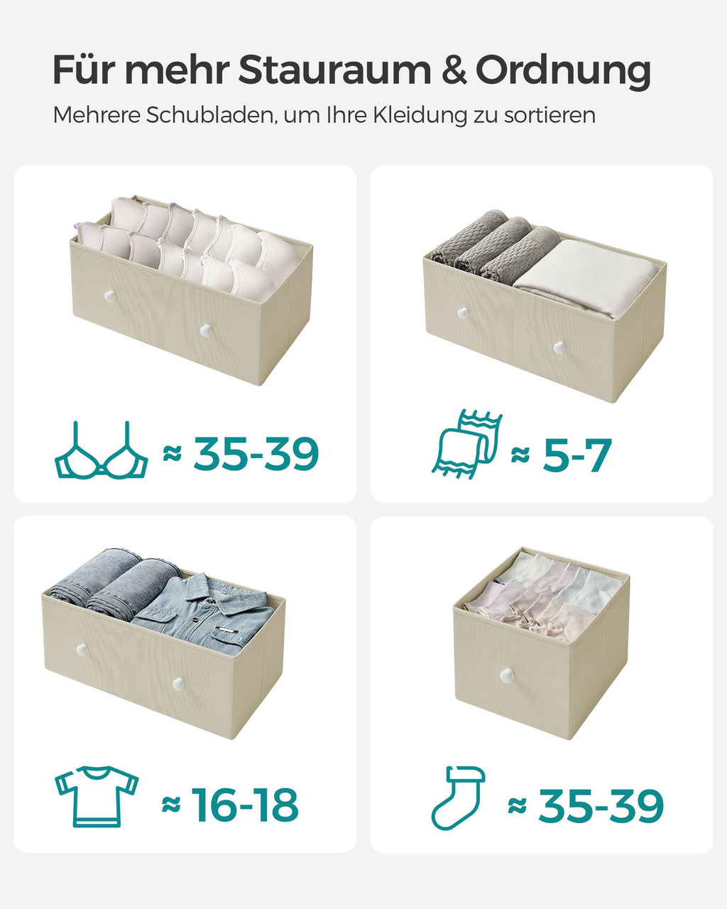 Kommode mit 5 Stoff-Schubladen und Metallrahmen kamelgelb-cremeweiß